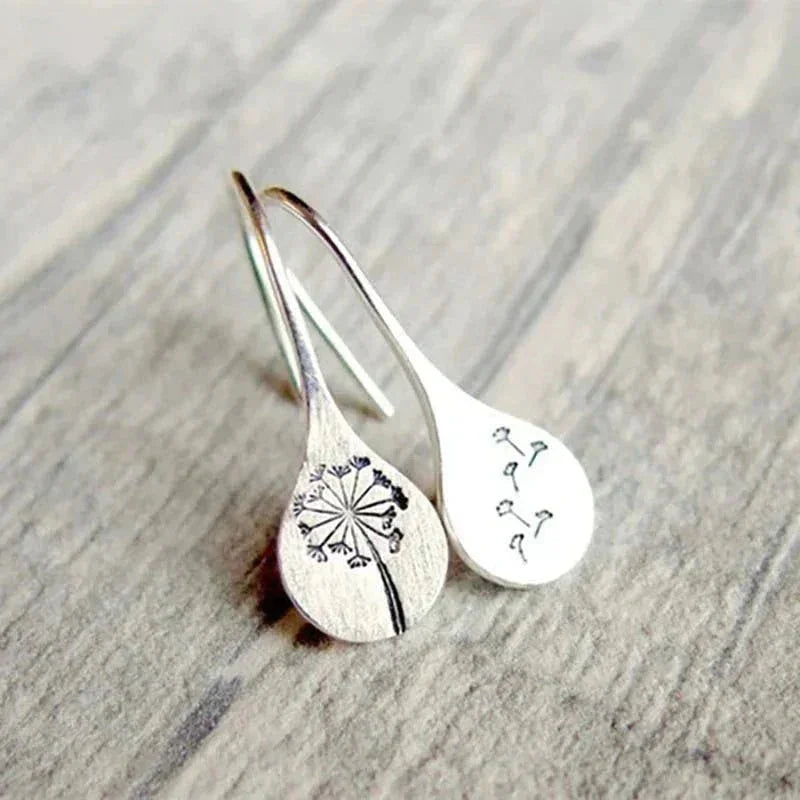 Women's 925 Silver Drop Earrings with Dandelion Wish Design and Fish Hook Backs