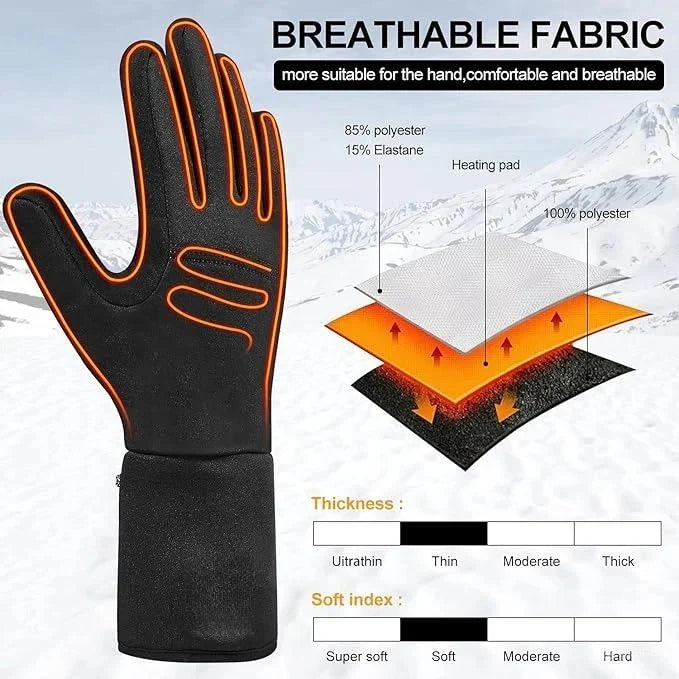 Slim Fit Battery Powered Inner Gloves with Three Heat Levels and Touchscreen Tips