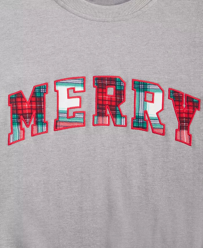 Longline Merry Plaid Sweatshirt with Crew Neck and Cotton Spandex Blend