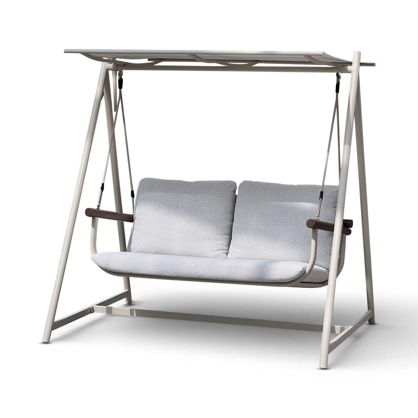 Cream 2-Seater Outdoor Patio Swing Chair with Aluminum Frame & Fabric Cushions