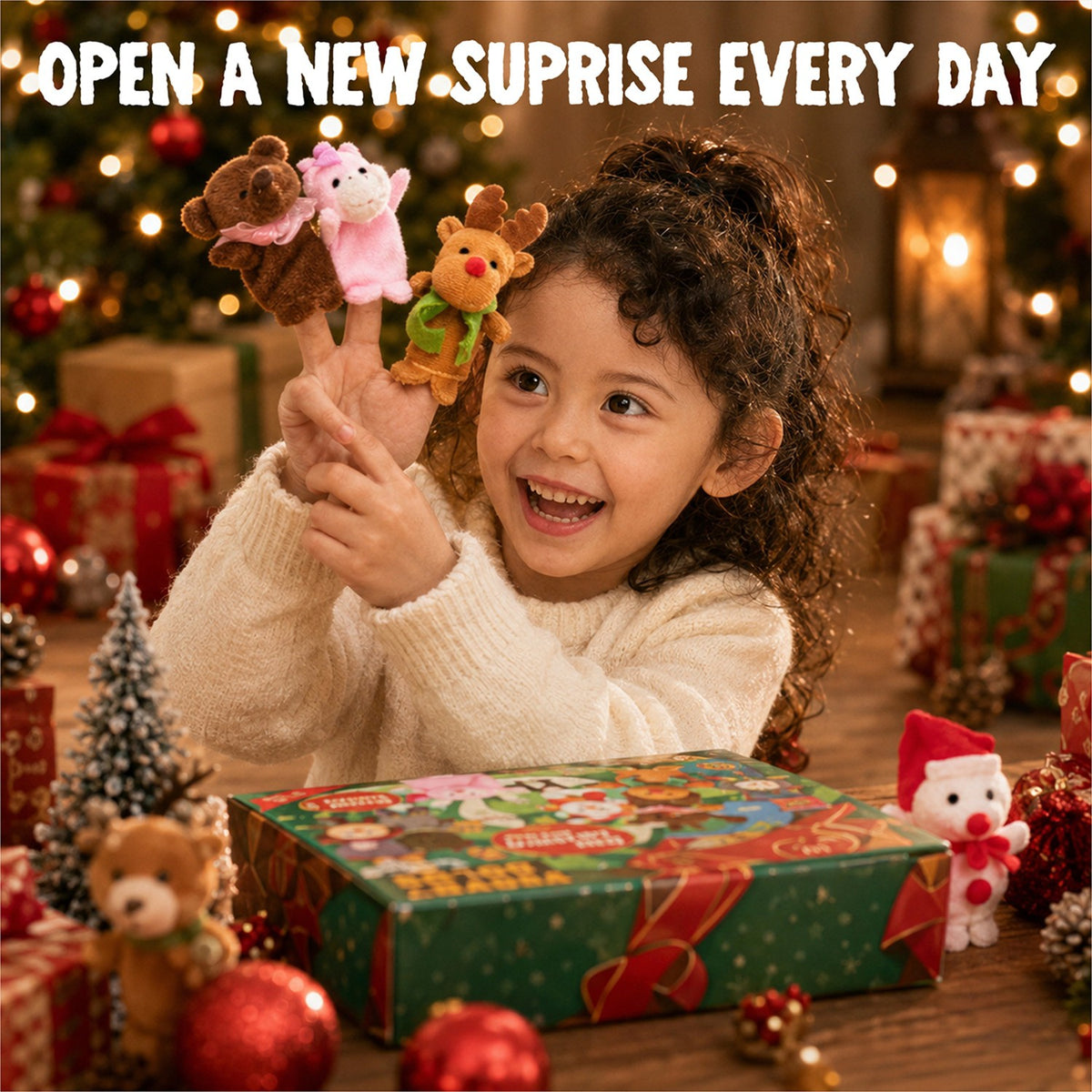 Finger Puppet Advent Calendar with 24 Plush Animal and Holiday Characters