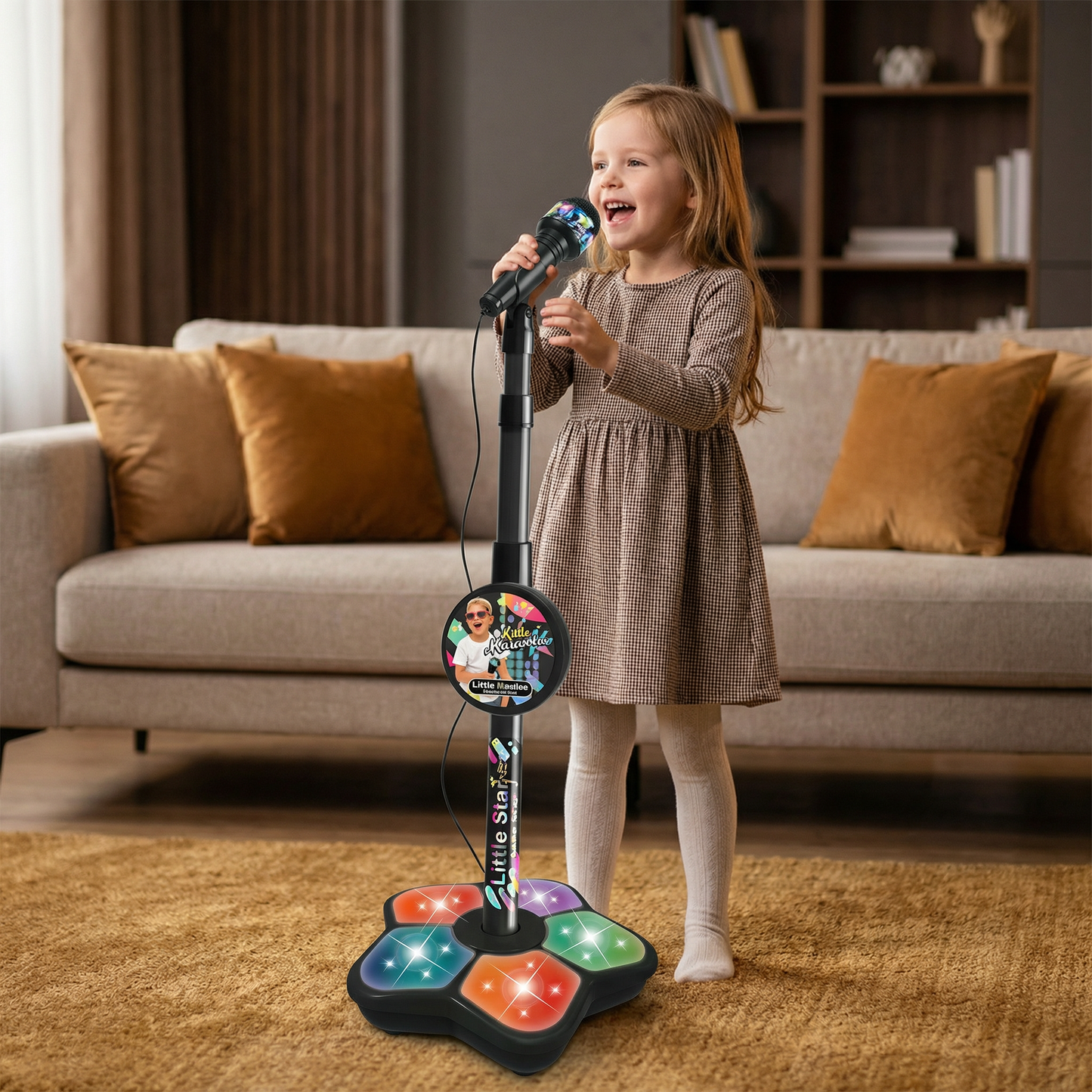 Karaoke Microphone Stand with Built In Speaker and Adjustable Height for Kids