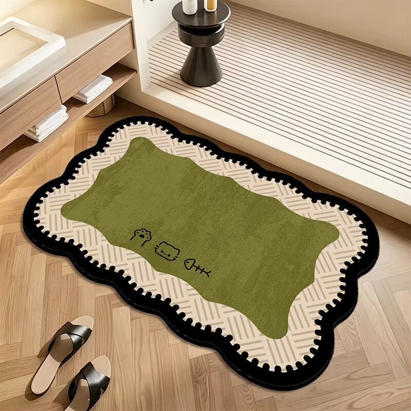 Plush Floor Rug with Non Slip Backing and Patterned Edge
