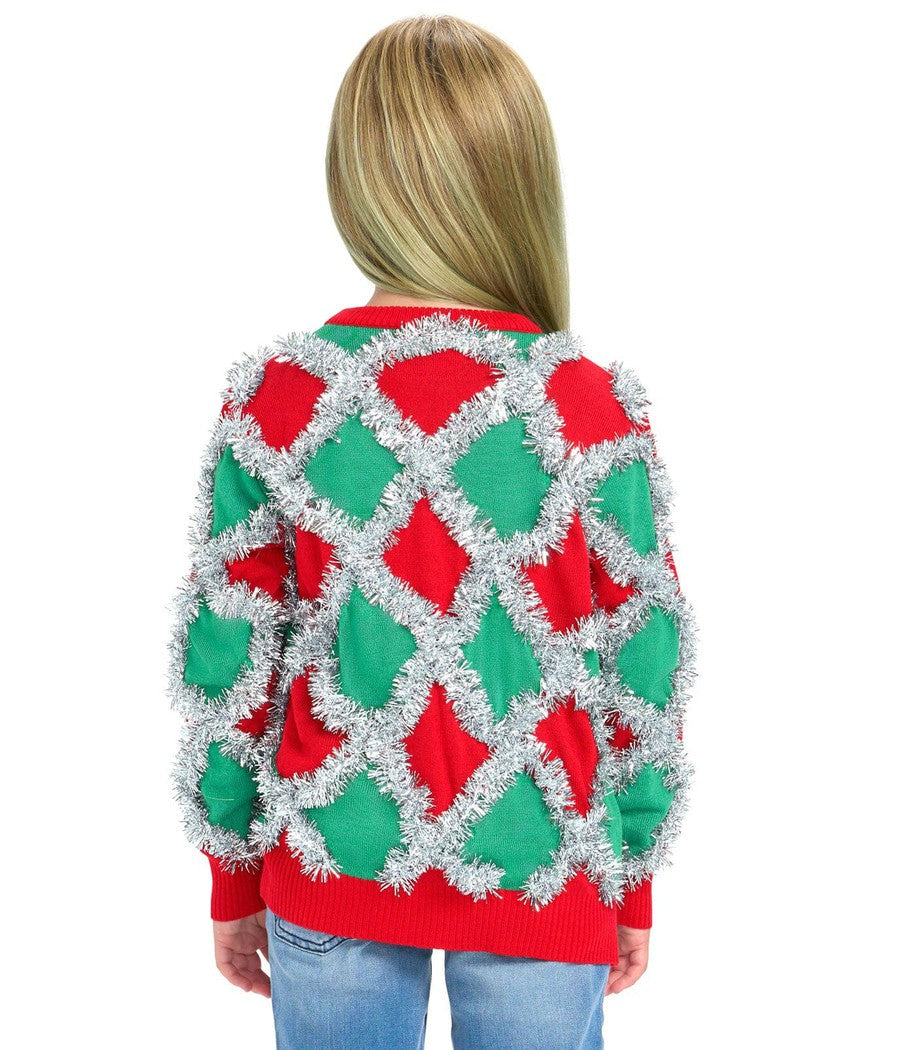 Girls Red and Green Tinsel Trim Sweater for Christmas Parties and Photos