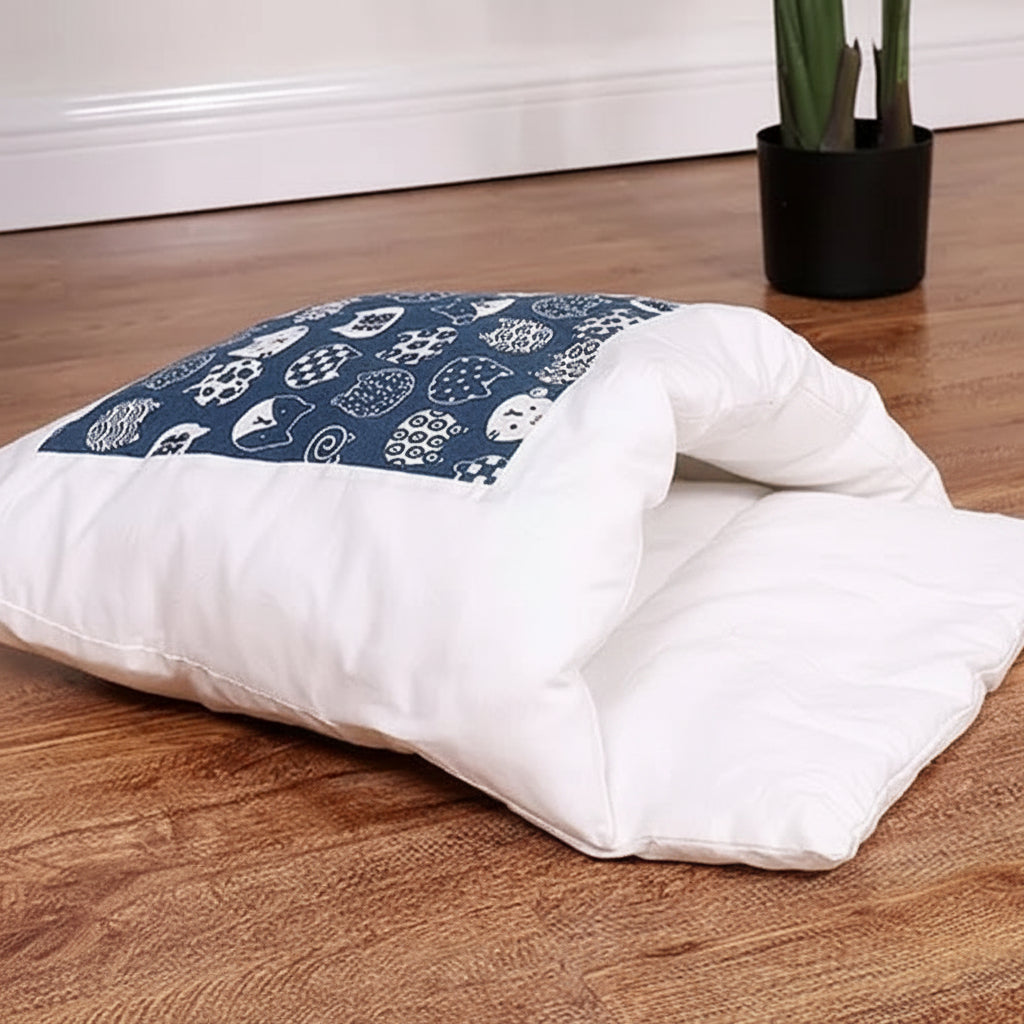 Enclosed Cat Cave Bed with Attached Pillow Support, Plush Interior