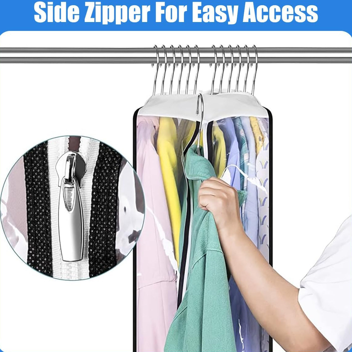 Garment Storage Covers with Full Length Side Zipper and Clear PEVA, 6 Pack