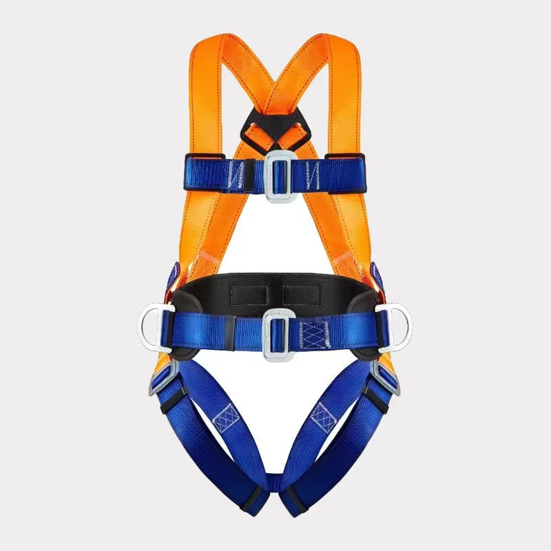Full Body Safety Harness with Shock Absorbing Lanyard and Ventilated Waist Pad
