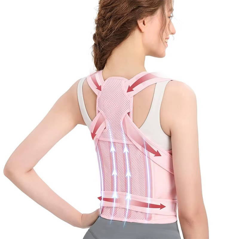 Back Support Brace with Five Flexible Rods and Breathable Mesh, Adjustable Fit