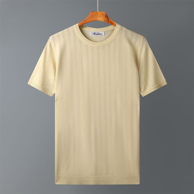 Mens Fine Gauge Crewneck T Shirt with Ribbed Collar and Flat Seam Construction
