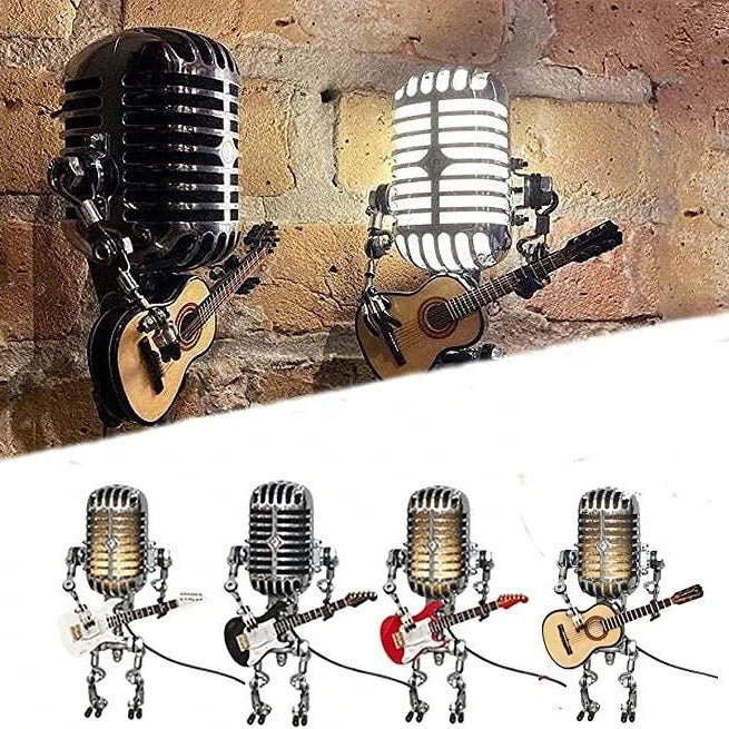 Metal Robot Desk Lamp, Guitar and Microphone Design