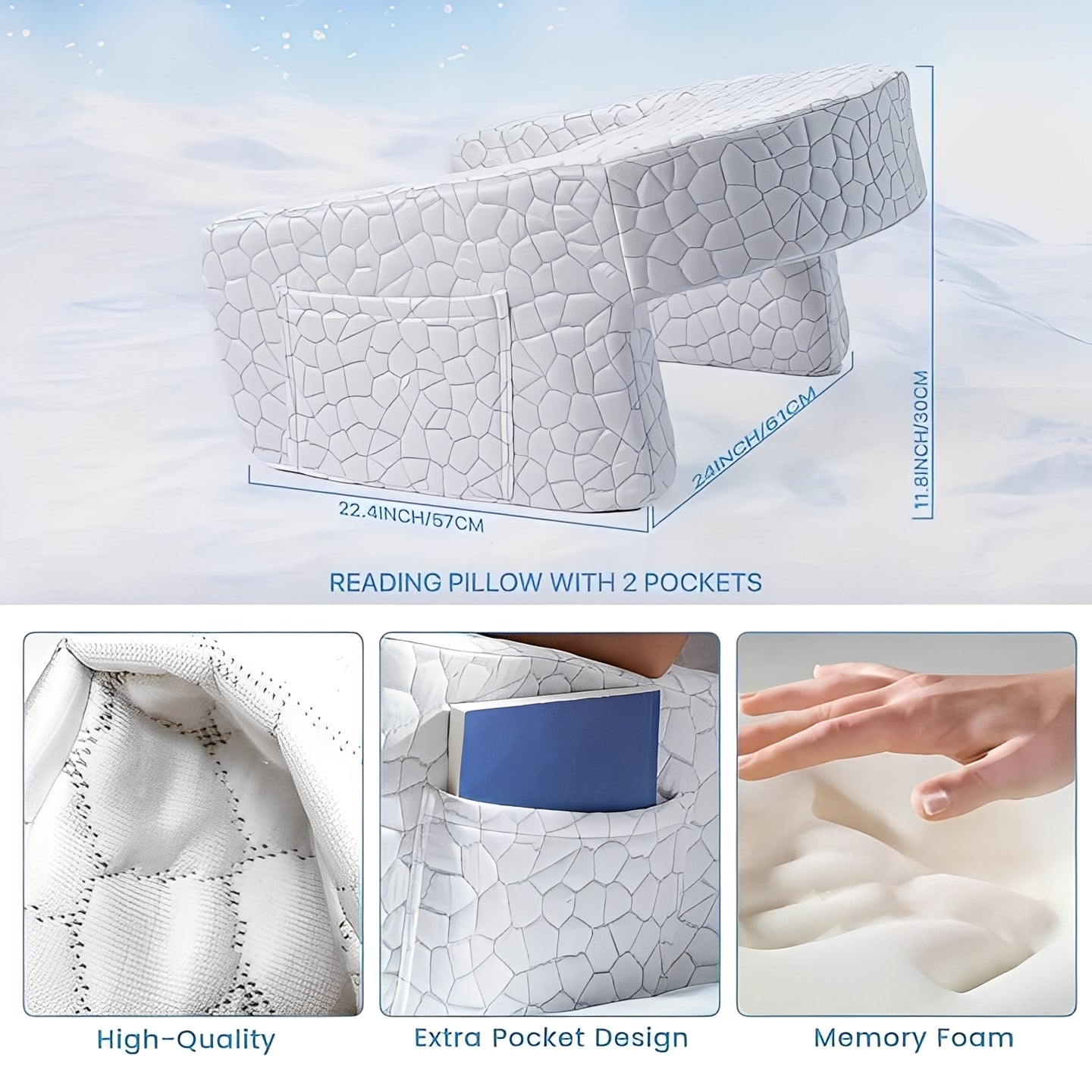 Reading Pillow with Memory Foam and Washable Cover