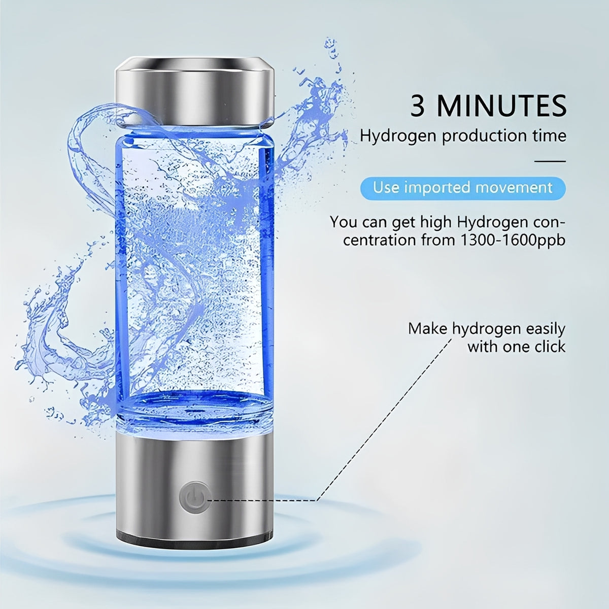Portable Hydrogen Water Bottle with USB Rechargeable Base