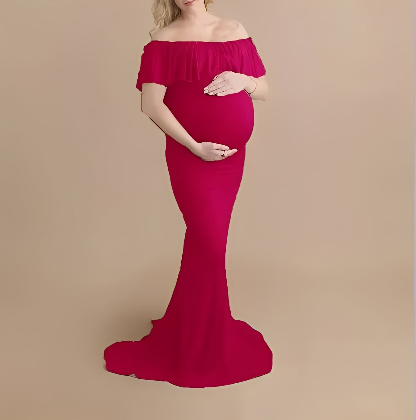 Pregnancy Photoshoot Dress with Flowing Lace Design