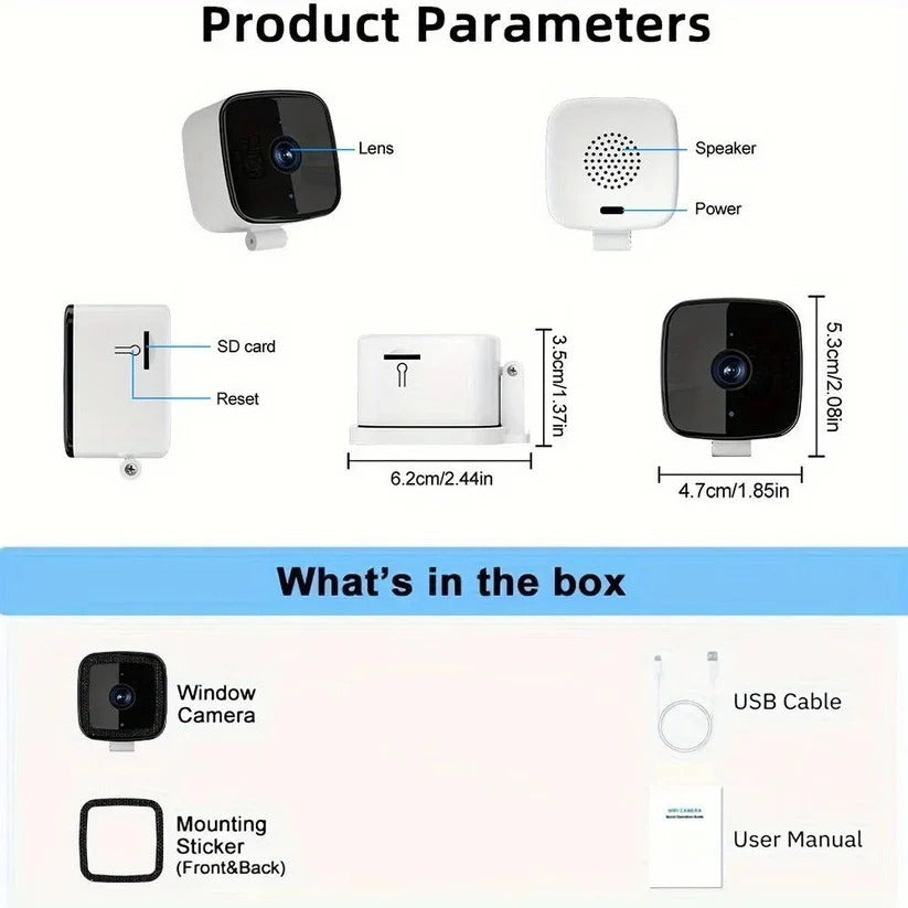 1080P Indoor WiFi Camera with Adhesive Window Mount and Two Way Audio
