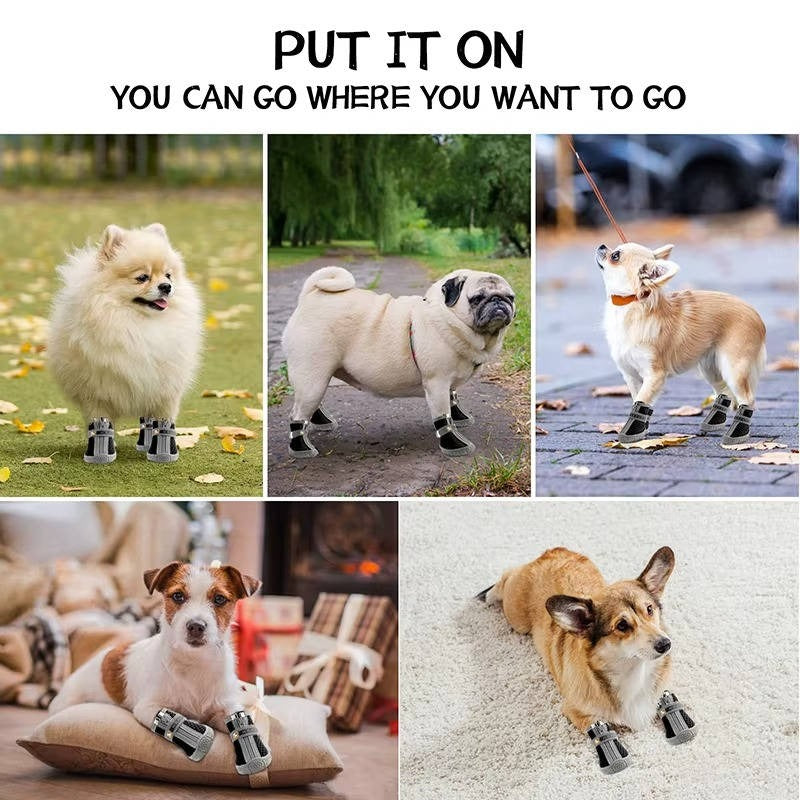 Waterproof Breathable Dog Paw Boots with Non Slip Sole for Outdoor Use, 4 Pack