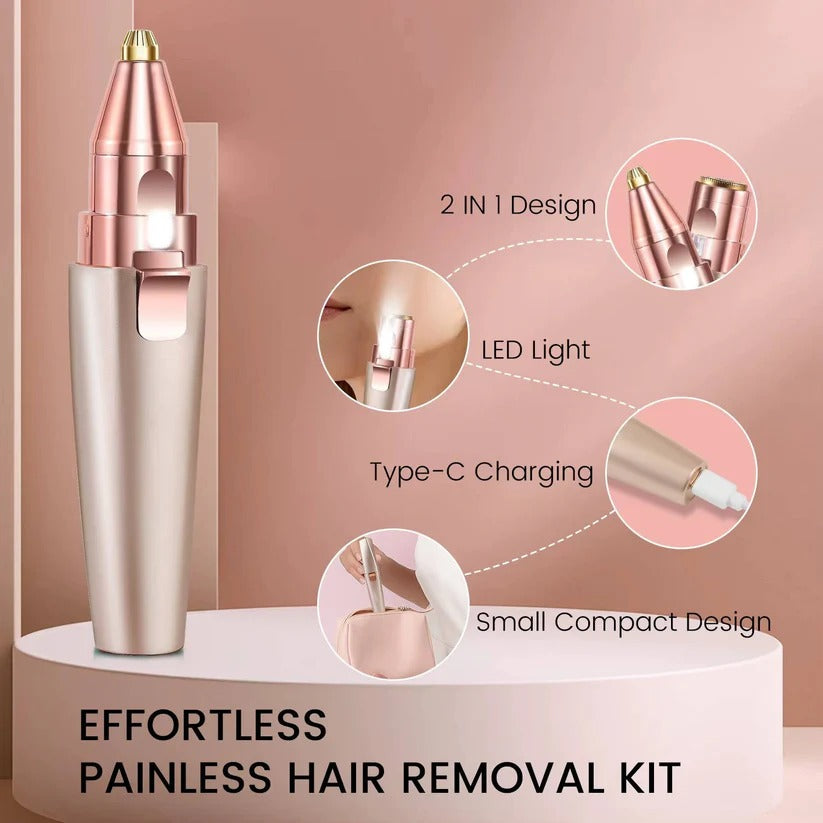Rechargeable Facial Hair Remover with Eyebrow Shaver LED and Cleansing Brush for Women