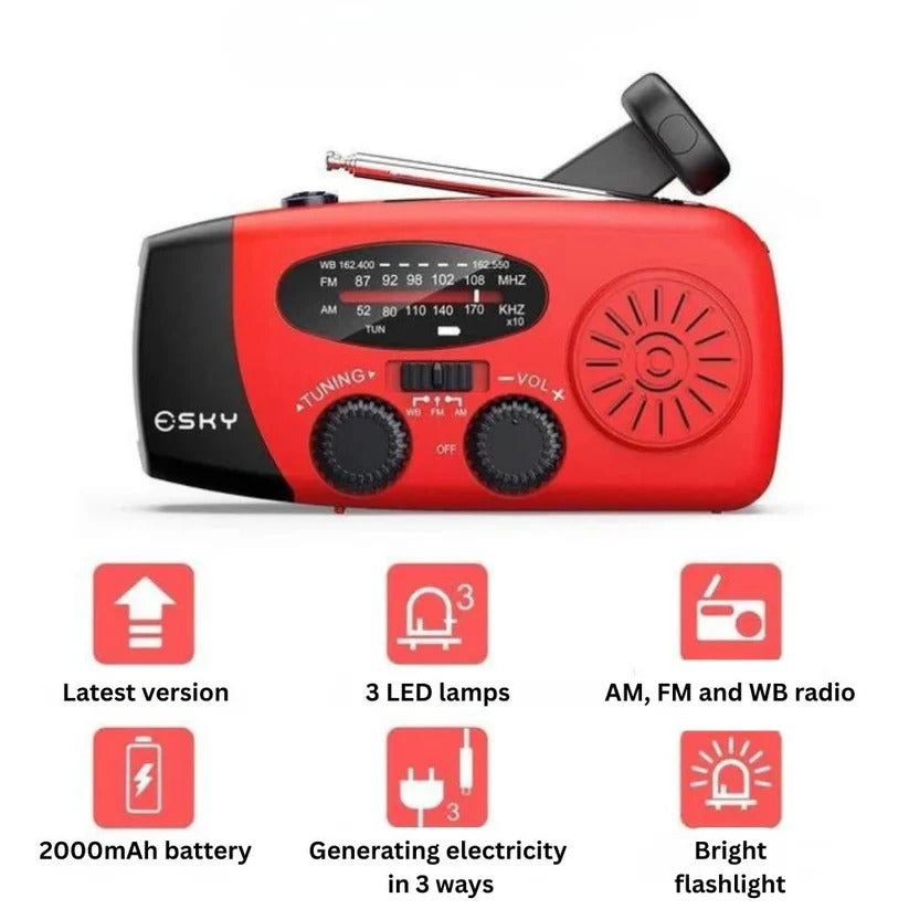 Hand Crank Solar Emergency Radio with Built In Power Bank