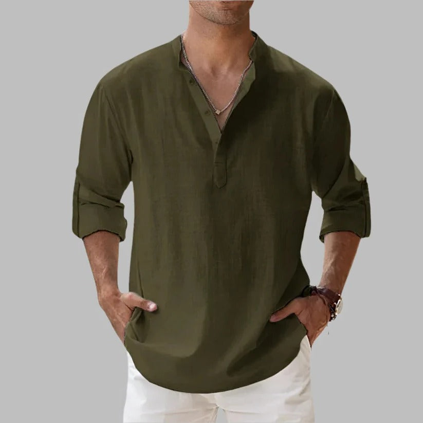 Breathable Linen Summer and Warm Climate Wear with Button Down Short Sleeve Top for Men