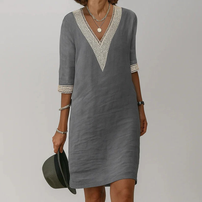 Linen Midi Dress with Side Pockets and Relaxed Loose Silhouette for Women