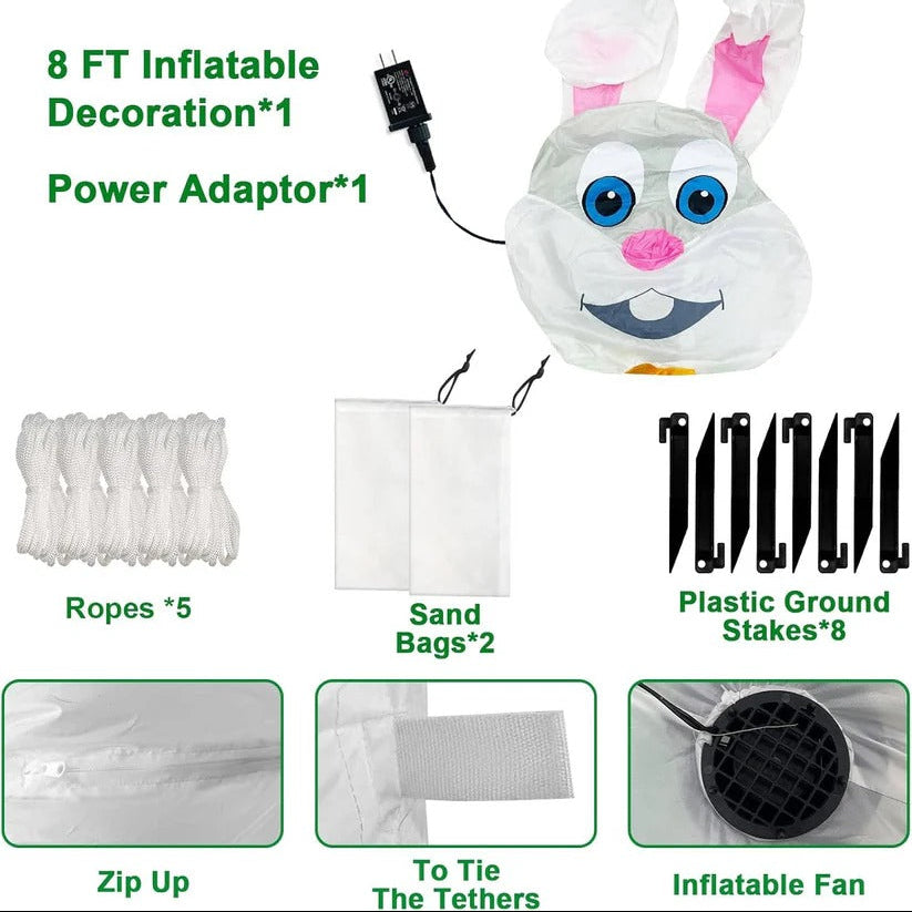 Inflatable Easter Rabbit with LED Lights and Egg Basket for Outdoor Decor, 8 Ft