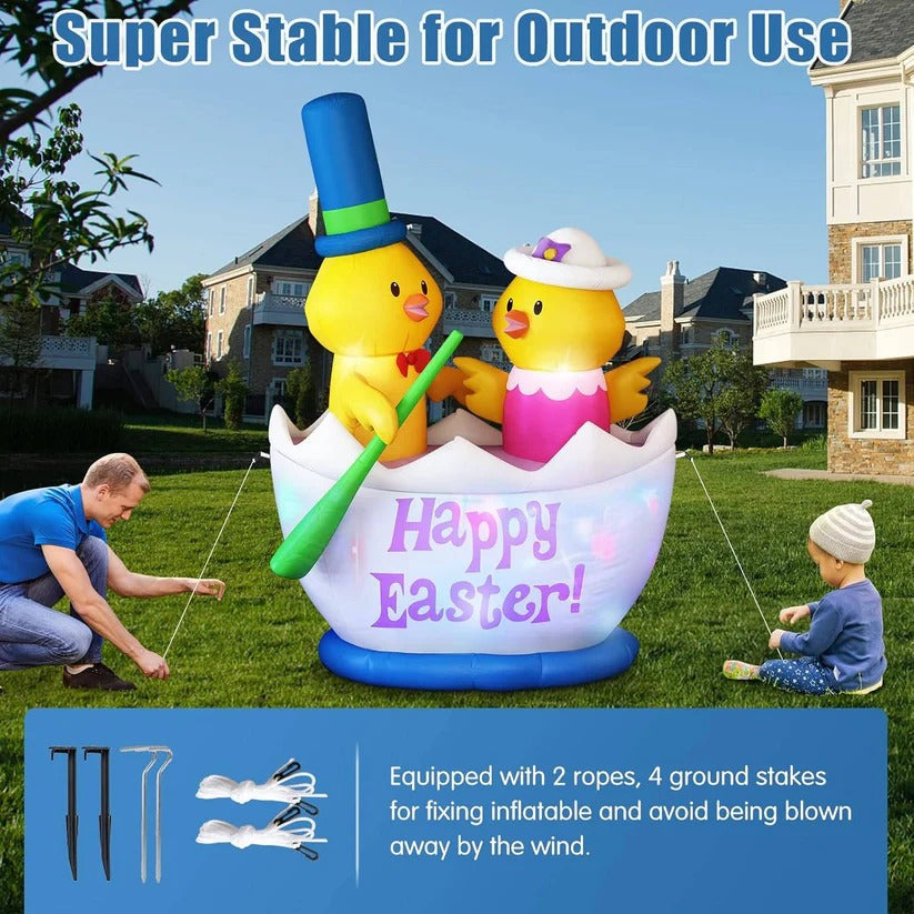 Easter Inflatable Yard Decor with 2 Chicks Boat and LED Lights, 6 Ft