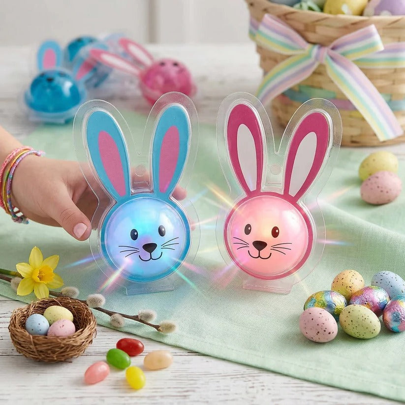 LED Flashing Bouncy Balls with Easter Bunny Design for Kids Party Favors and Egg Hunts, 12 Pack