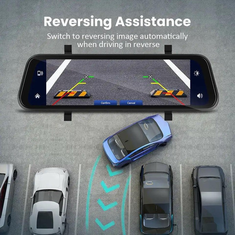 Dual Camera Rearview Mirror Dash Cam with GPS and 9.66 Inch Touch Display