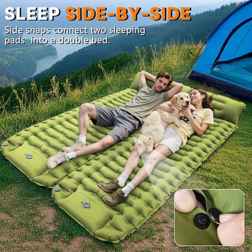 Lightweight Inflatable Camp Sleeping Mat with Integrated Pillow for Outdoor Use