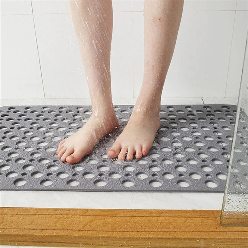 PVC Shower Mat with Suction Cup Base and Drainage Holes, 16x28 Inch