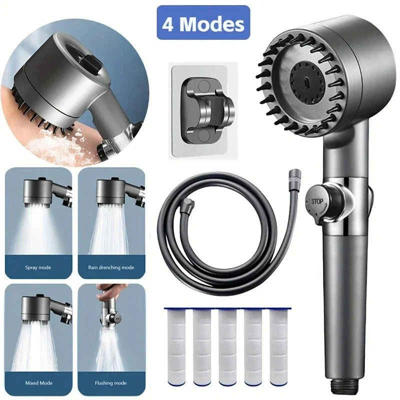 Filtered Adjustable Pressure Shower Head with Multiple Spray Modes