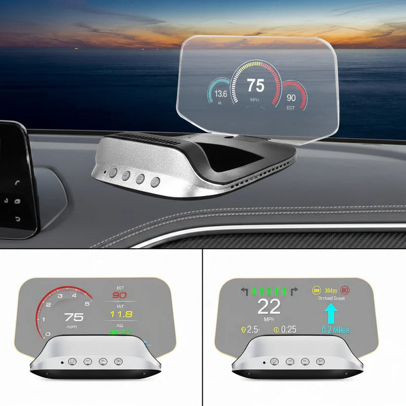 GPS Speed Monitor Head-Up Display with Auto-Dimming Brightness for Windshield Projection