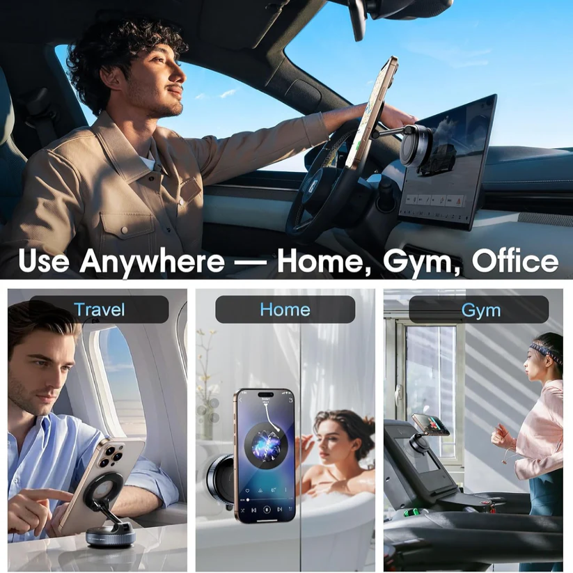 Foldable Magnetic Car Phone Mount with 360 Degree Hands Free Rotation