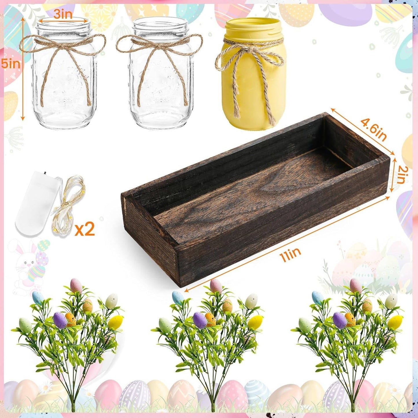 Rustic Wood Tray Centerpiece with Artificial Flowers and Built In LED Lights