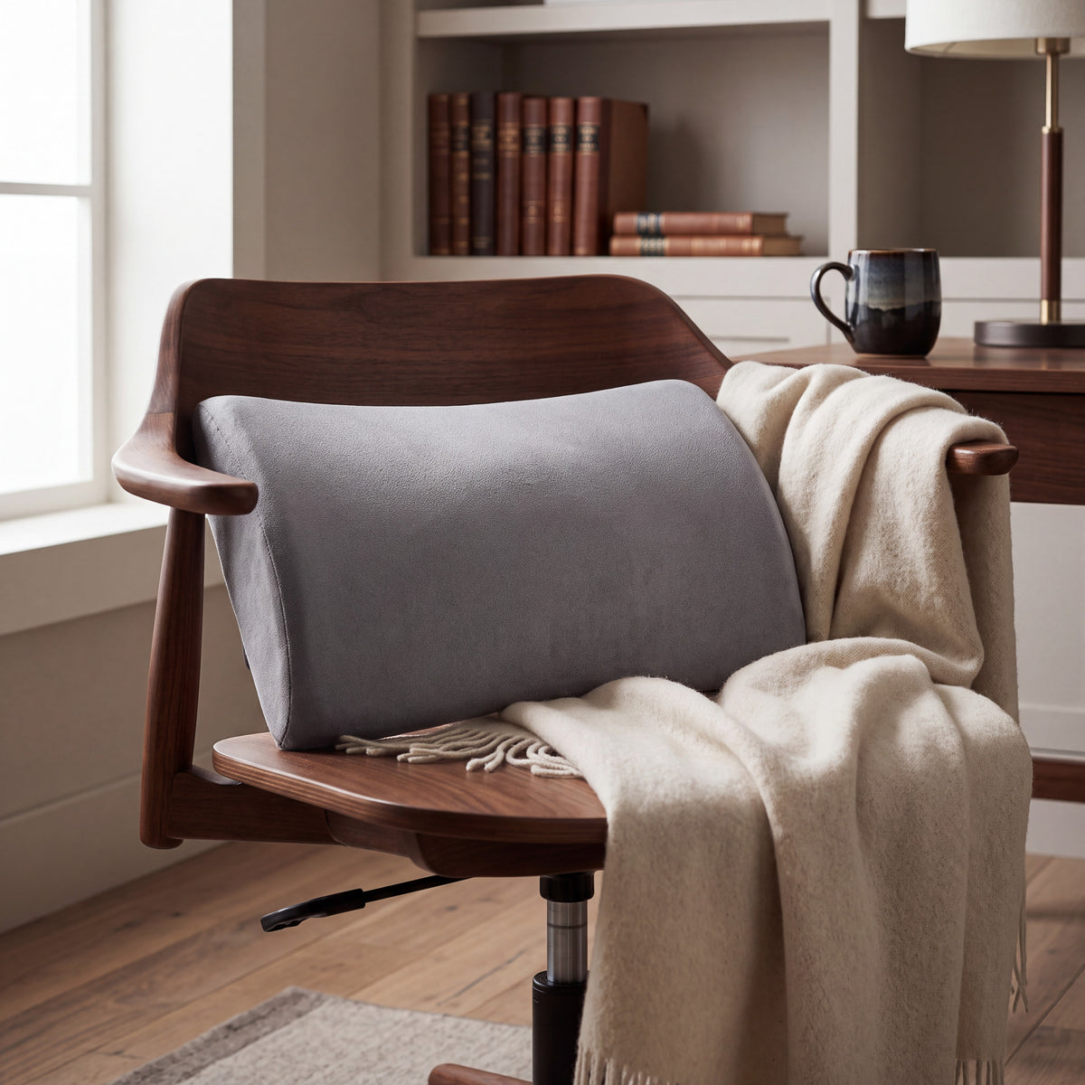 Memory Foam Lumbar Pillow with Tapered Edges and Soft Knit Cover, 23.6in Width