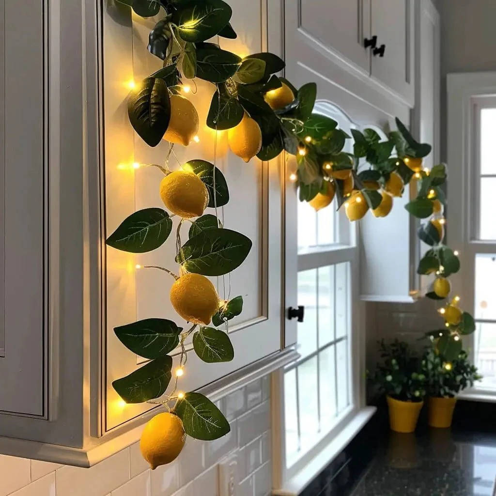 Lighted Ornament Garland with Warm Glow and Reflective Ornaments, Flexible Wire Design