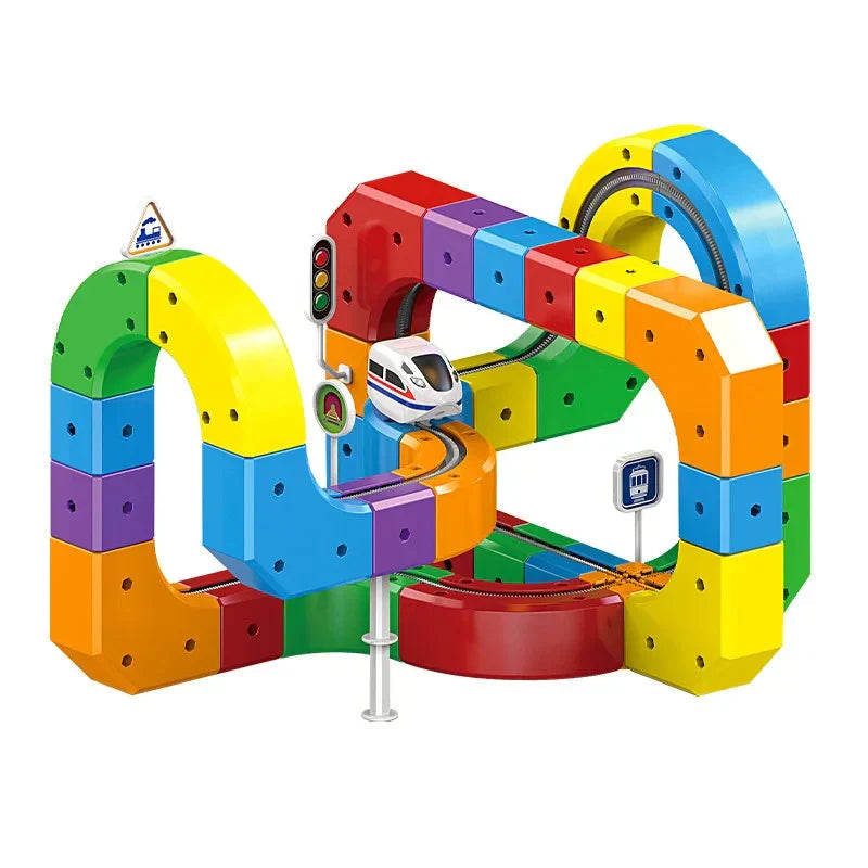 Magic Cube Train Track Building Set with 81 Colorful Snap Together Pieces