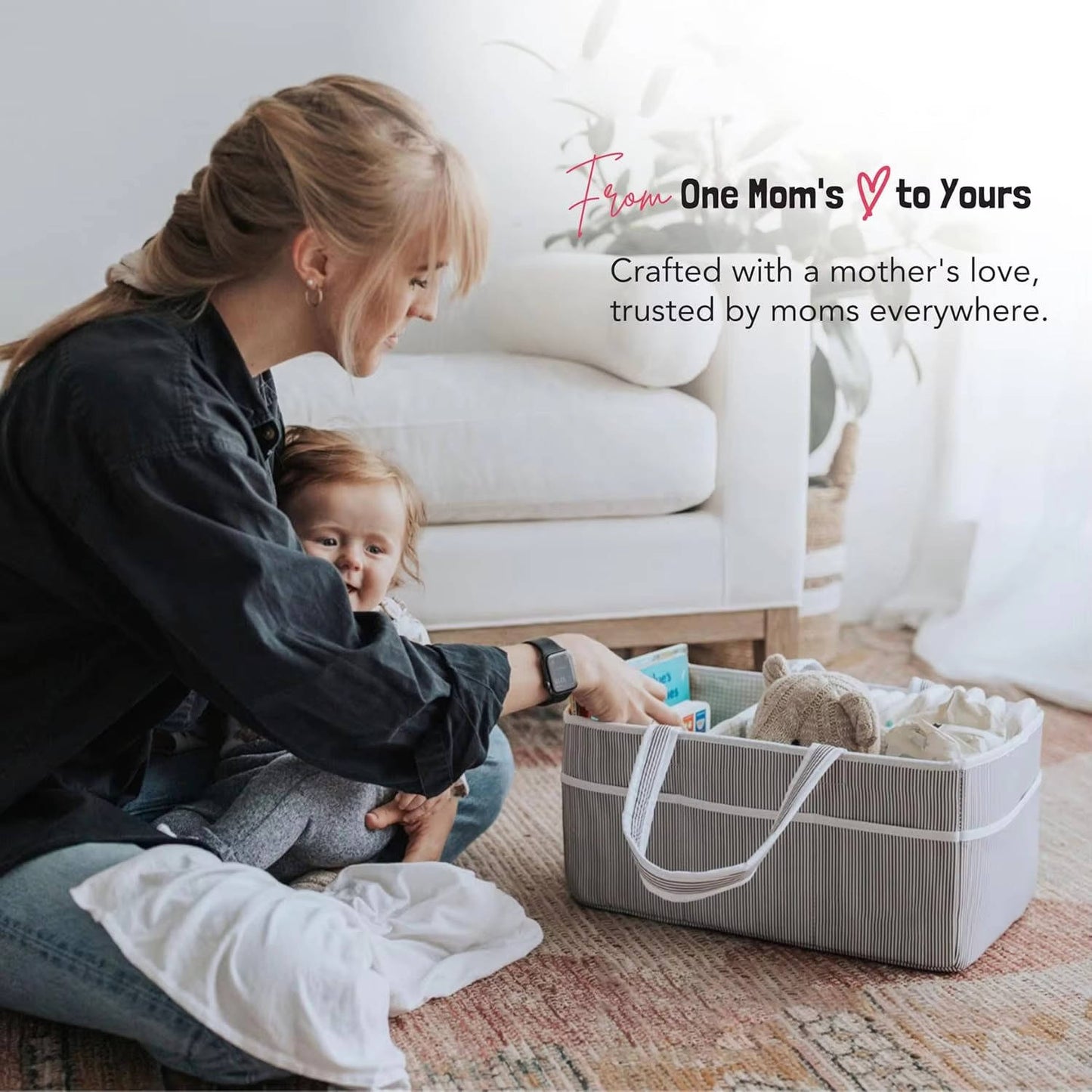 Portable Diaper Caddy Organizer with 3 Compartments and 8 Side Pockets