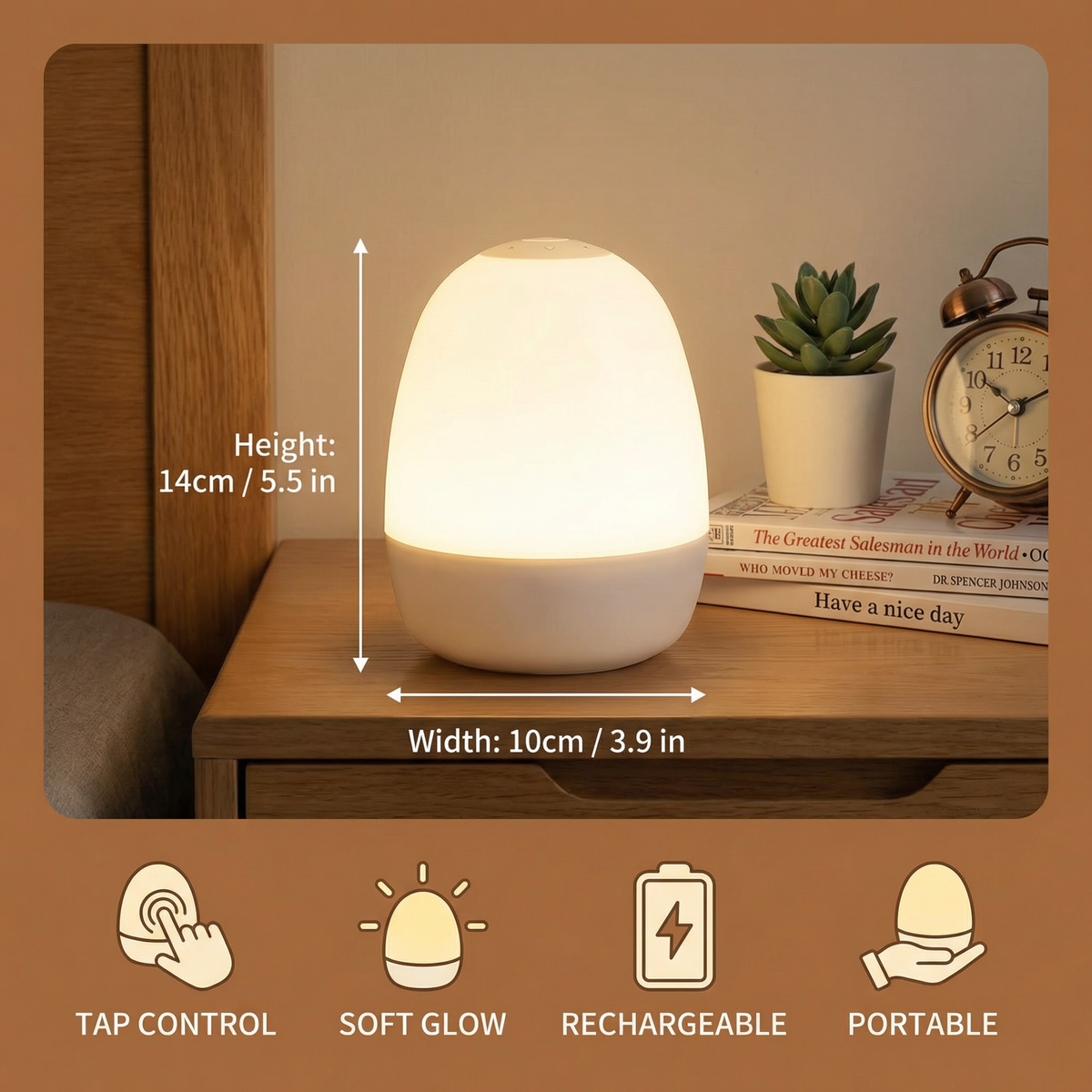 Egg Shaped Silicone Night Light with Touch Control for Kids Rooms