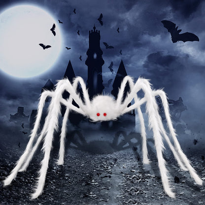 Poseable Hairy Spider Trio with 12 Foot Web for Halloween Doorways Hedges and Rails in Black Or White