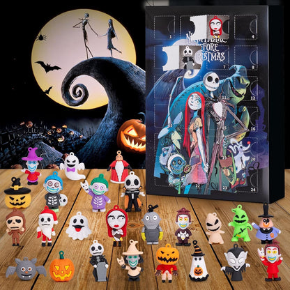 Holiday Figure Advent Box with 24 Small Plastic Collectibles in a Red, Black or Blue Box