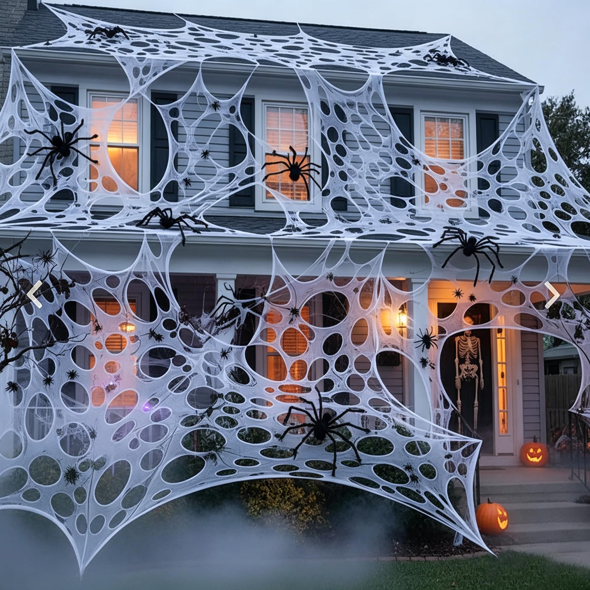 Stretch Web Netting Rolls 11.5 Feet Long with Ground Stakes for Halloween Porches Trees and Walls