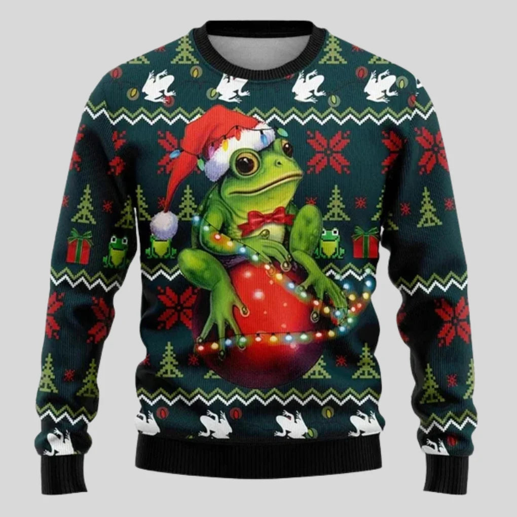 Mens Christmas Knit Pullover Jumper with Loose Cut and Round Neckline