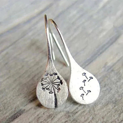 Women's 925 Silver Drop Earrings with Dandelion Wish Design and Fish Hook Backs