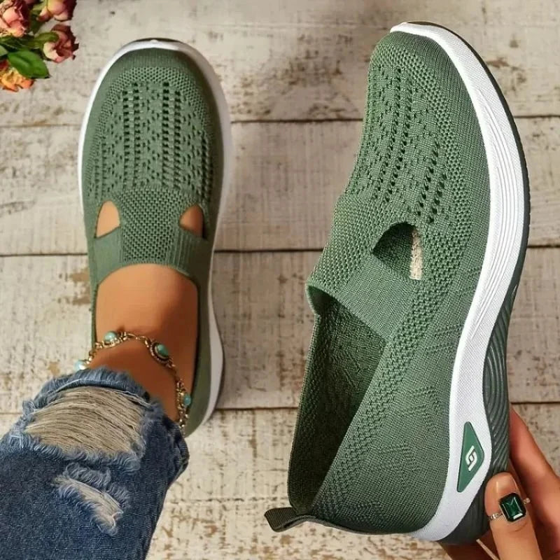 Ladies Breathable Knit Upper Trainers with Cushioned Insole and Lace Up Closure