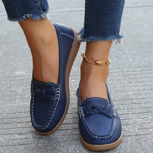 Ladies Genuine Leather Moccasin Style Flats with Cushioned Sole for Daily Wear