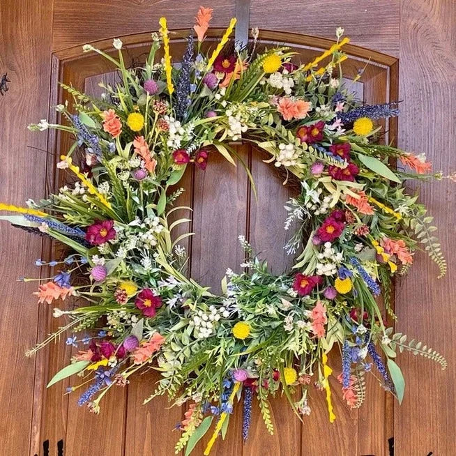 Bluebonnet and Indian Paintbrush Artificial Door Hanging Garland, 20 Inch Round