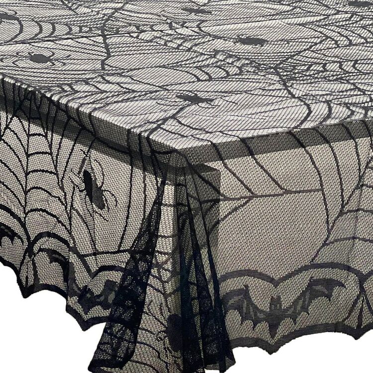 Spider Web Mesh Table Topper in Black for Halloween Snack Tables and Party Spreads