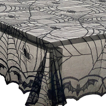 Spider Web Mesh Table Topper in Black for Halloween Snack Tables and Party Spreads
