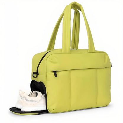 Padded Quilted Weekender Bag with Two Carry Straps and Zip Closure