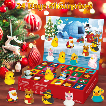 Twenty Four Piece Rubber Duck Holiday Calendar with Santa, Snowman, Unicorn and Elf Costume Ducks